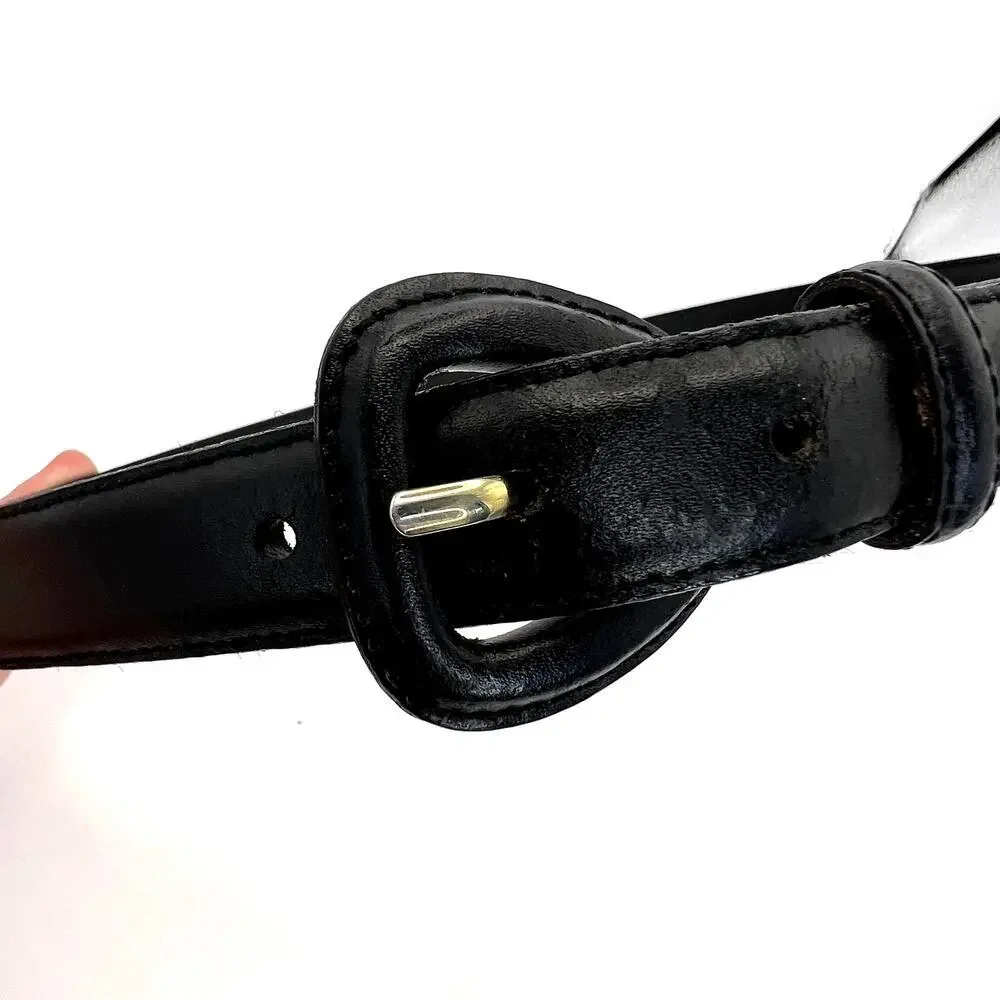 Ralph Lauren Vintage Black Leather Belt Leather Buckle Silver Hardware XS SMALL
